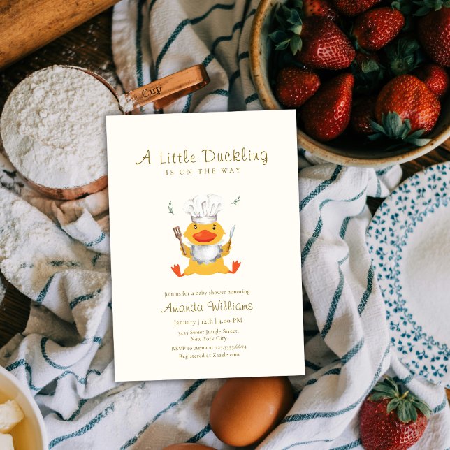 Whimsical Little Ankor Kock Baby Shower Inbjudningar (Whimsical Little Duckling Chef Duck Baby Shower Invitation)