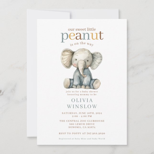 Whimsical Little Elefant Baby Shower Inbjudningar (Framsida)