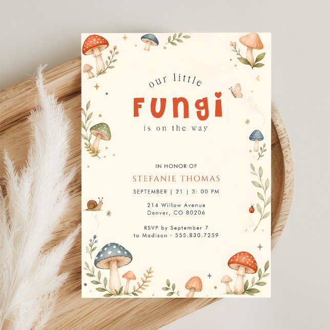 Whimsical Little Fungi Svamp Babyfirande Inbjudningar (Skapare uppladdad)