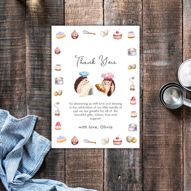 Whimsical Little Hedgehog Chef Baker Baby Shower  Tack Kort (Whimsical Hedgehog Little Chef Baker Baby Shower Thank You Card)