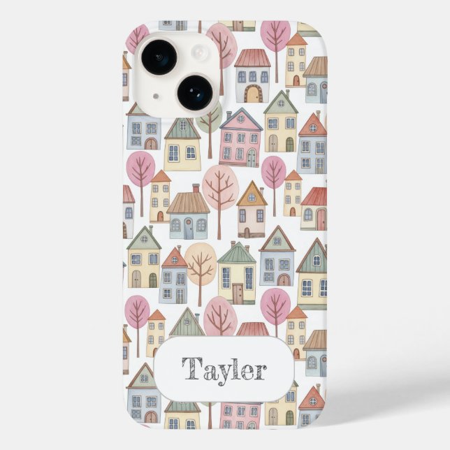 Whimsical Little Houses Illustration Anpassat Namn (Baksida)