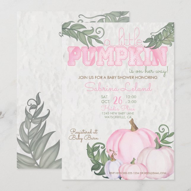 Whimsical Little Pumpkin Rosa Girl Baby Shower Inbjudningar (Fram/baksida)