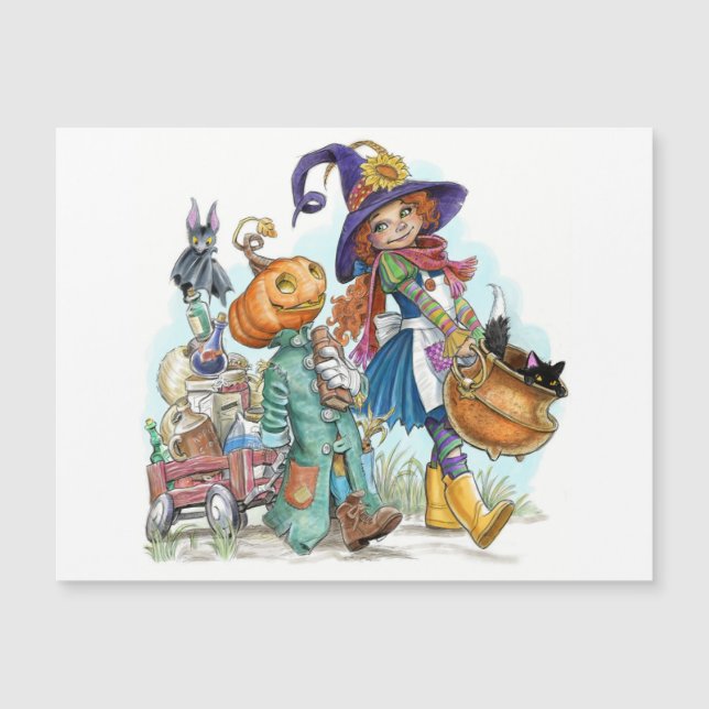 Whimsical Little Witch Halloween Card (Framsida)