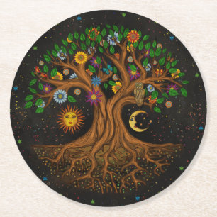 Whimsical Livets träd - Yggdrasil Underlägg Papper Rund