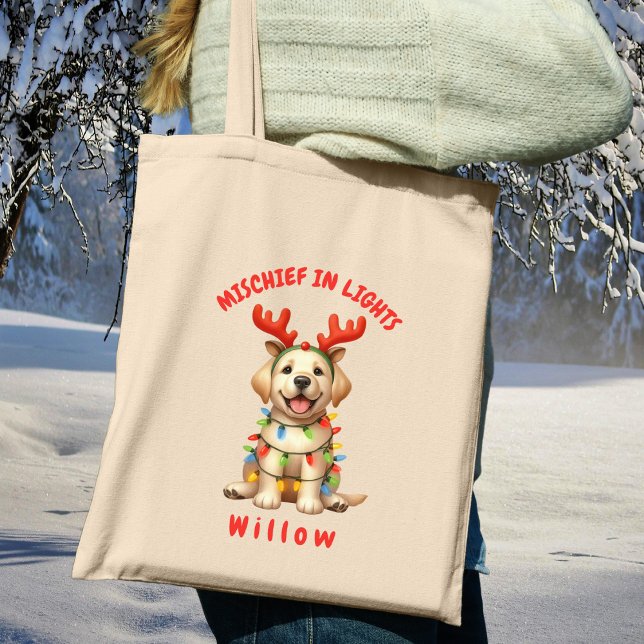 Whimsical Ljus Antlers Watercolor Labrador Tygkasse (Carry festive cheer with this custom fun Labrador dog tote bag. A perfect gift for dog lovers.)