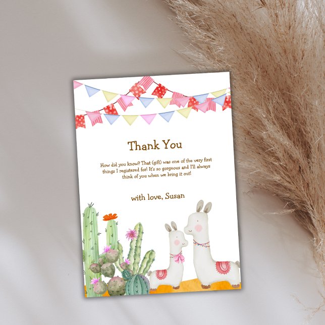 Whimsical Llama Desert Cactus Fiesta Baby Shower Tack Kort (Whimsical Llama Desert Cactus Fiesta Baby Shower Thank You Card)