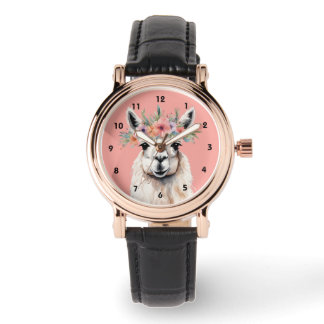 Whimsical Llama Floral Zen Farm Pink Armbandsur