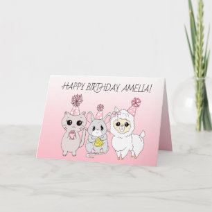 Whimsical Llama, Kittens och Musflickans födelseda Kort