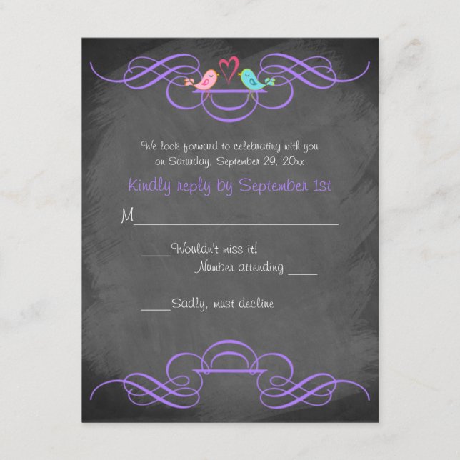 Whimsical Love birds Chalkboard Bröllop OSA Card (Framsida)