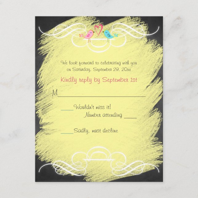 Whimsical Love birds Chalkboard Bröllop OSA Card (Framsida)
