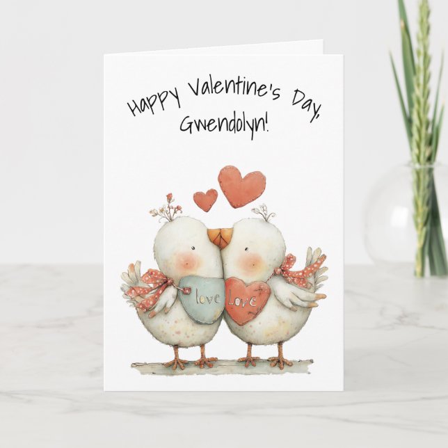 Whimsical Love Birds God Alla Hjärtans Dag Kort (Framsida)