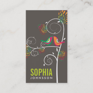 Whimsical Love Birds Modern Floral Affärsdesign Visitkort