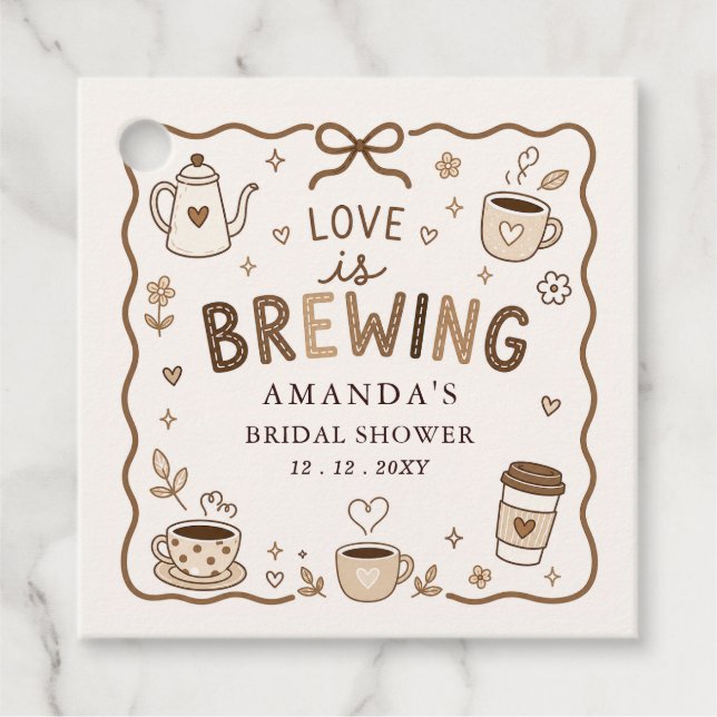Whimsical Love is Brewing Kaffe Bröllopsdusch Gåvor Etiketter (Framsida)
