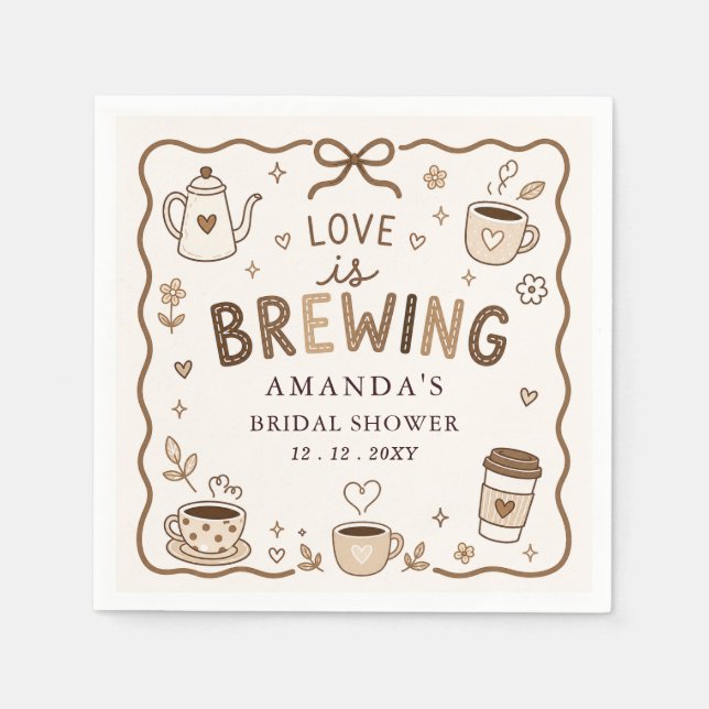 Whimsical Love is Brewing Kaffe Bröllopsdusch Pappersservett (Framsidan)