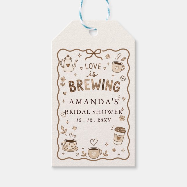 Whimsical Love is Brewing Kaffe Bröllopsdusch Presentetikett (Framsidan)