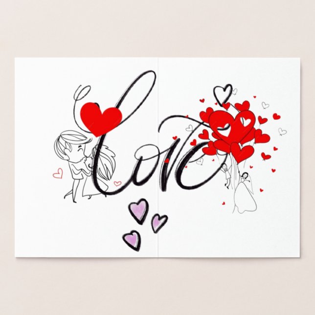 Whimsical Love Script | Bride & Groom Heart Shower Folierat Kort (Insida)