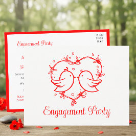 Whimsical Lovebirds Boho Red Heart Bridal Shower Inbjudan Vykort