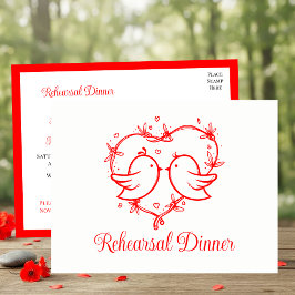 Whimsical Lovebirds Boho Red Love Heart Rehearsal  Inbjudan Vykort