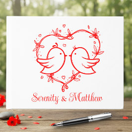 Whimsical Lovebirds Boho Red Love Heart Wedding Gästböcker