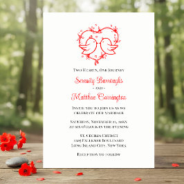 Whimsical Lovebirds Boho Red Love Heart Wedding  Inbjudningar