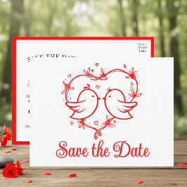 Whimsical Lovebirds Boho Red Wedding Save the Date Meddelande Vykort