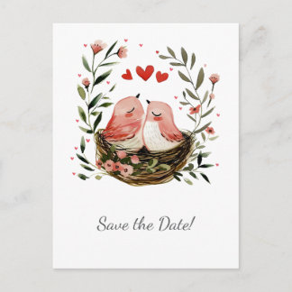 Whimsical Lovebirds Save The Date | Meddelande Vykort