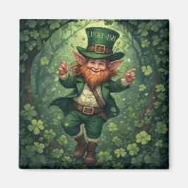 Whimsical Lucky-ish Leprechaun Frodig Skogsbarnkam Magnet