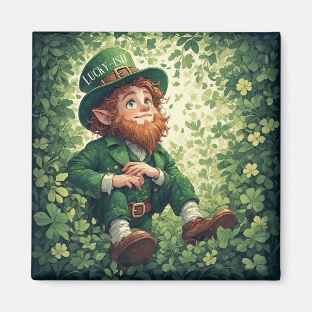 Whimsical Lucky-ish Leprechaun Lush Forest Magical Magnet (Framsidan)