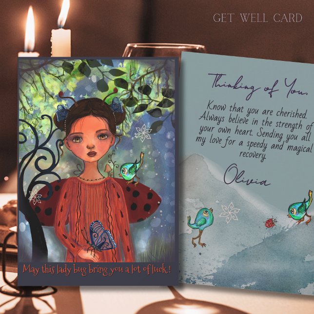Whimsical Lucky Ladybug Get Well Card Julkort (Whimsical Lucky Ladybug Get Well Card)