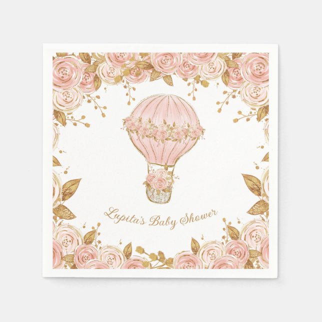 Whimsical Luftballong Girl Baby Shower Pappersservett (Framsidan)