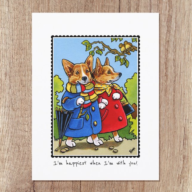 Whimsical Lycklig Corgi Hund Anpassningsbar Vykort (Skapare uppladdad)