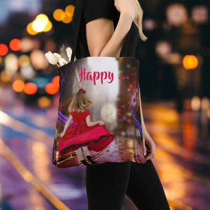 Whimsical Lycklig Dance Girl Tote Bag Tygkasse