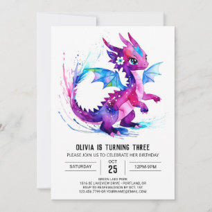 Whimsical Magic Dragon Digital Girl Birthday Inbjudningar