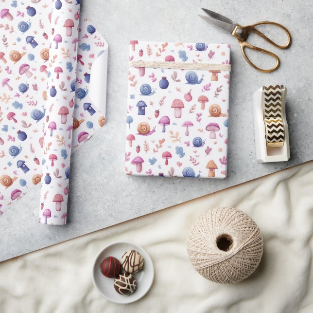 Whimsical Magic Garden Mönster Wrapping Papper Rol Presentpapper (Hantverk)