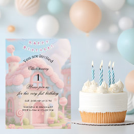 Whimsical Magic House Pink 1st Birthday Inbjudningar