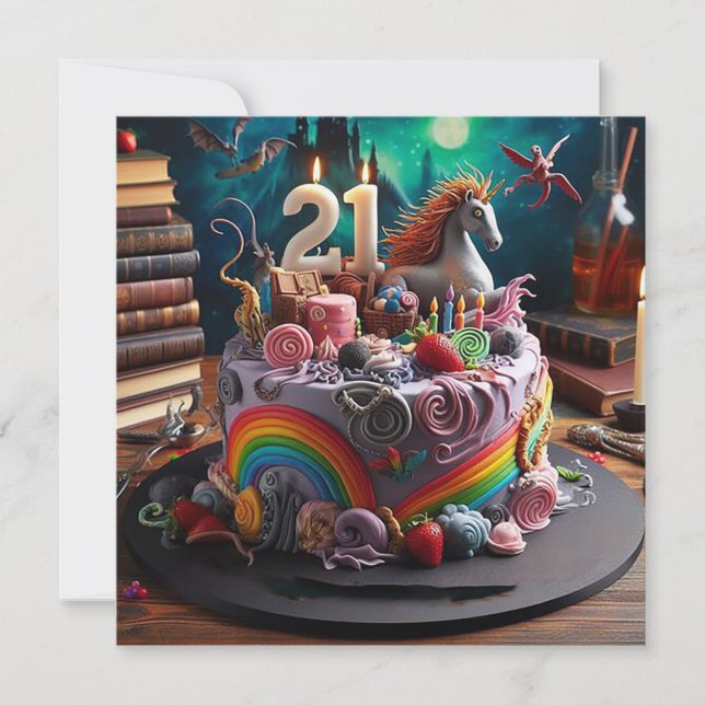 WHIMSICAL MAGICAL 21ST BIRTHDAY CAKE KORT (Framsida)