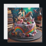 WHIMSICAL MAGICAL 21ST BIRTHDAY CAKE KORT<br><div class="desc">DEN 21:E BIRTHDAY LAGRAR KAK PÅ KARTONETS FRAMSIDA. HELT REDIGERBAR KOPIERING PÅ BAKGRUNDEN.</div>