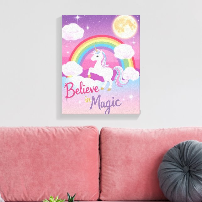 Whimsical Magical Unicorn Illustration Canvastryck (Insitu (Vardagsrum))
