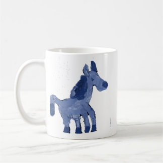 Whimsical Målade Blå Häst Keramisk Kaffemugg