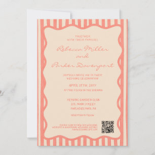 Whimsical Målade Pinstripes Bröllops QR-kod Inbjudningar