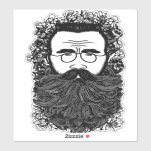Whimsical Man Beard Mustache Flowers Art Klistermärken