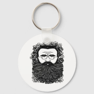 Whimsical Man Beard Mustache Flowers Art Nyckelring