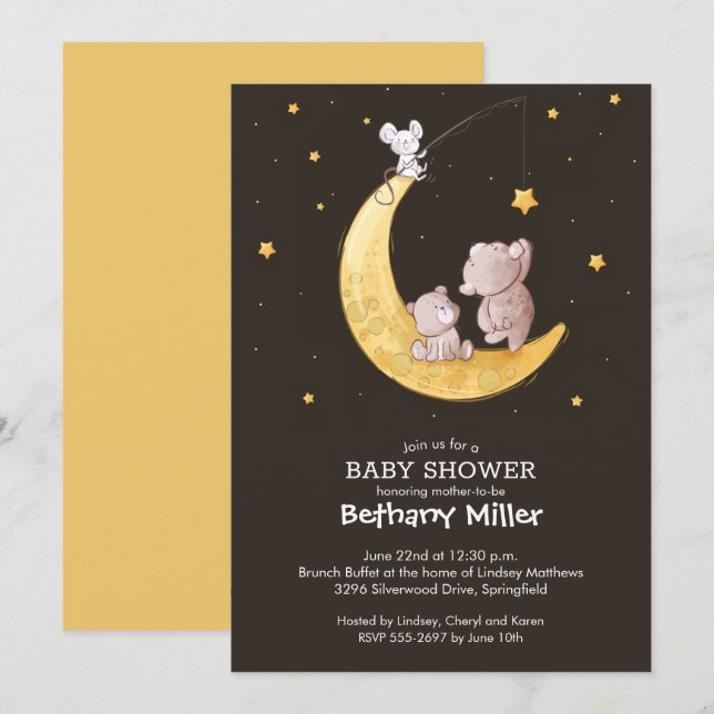 Whimsical Måne och Stars Baby Shower-inbjudningar Inbjudningar (Fram/baksida)