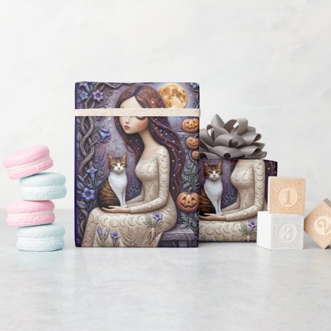 Whimsical månjungfru katt Halloween-inpackningspap Presentpapper (Baby Shower)