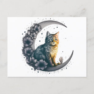 Whimsical månljust kattkonst vykort