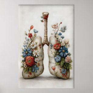 Whimsical Människliga Lungor Blommor Tryck, Anatom Poster