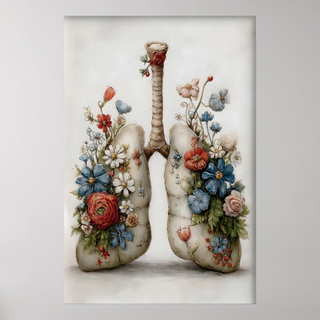 Whimsical Människliga Lungor Blommor Tryck, Anatom Poster (Framsidan)