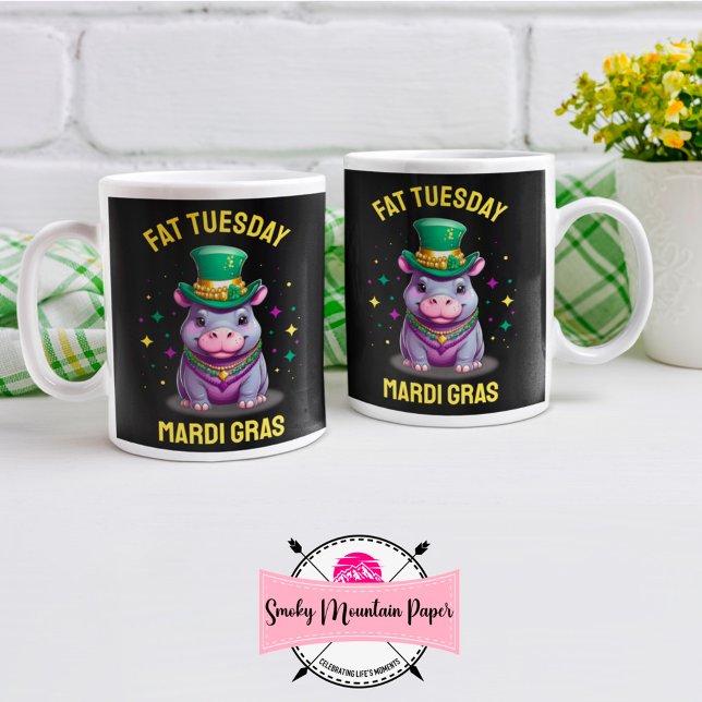 Whimsical Mardi Gras Tjock tisdag Hippo Kaffemugg (Skapare uppladdad)
