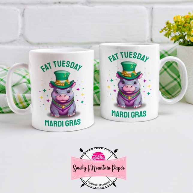 Whimsical Mardi Gras Tjock tisdag Hippo Kaffemugg (Skapare uppladdad)