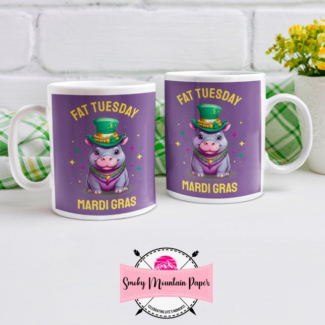 Whimsical Mardi Gras Tjock tisdag Hippo Kaffemugg (Skapare uppladdad)